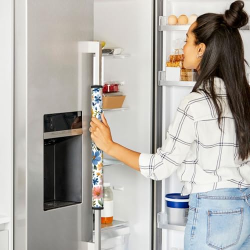 Image of Romantic Flowers Refrigerator Door Handle Covers Neoprene Fridge Door Handle Covers Washable Non-Slip Protector for Fridge Dishwasher Appliance Handle Covers, Keep Your Kitchen Clean,2 Packs