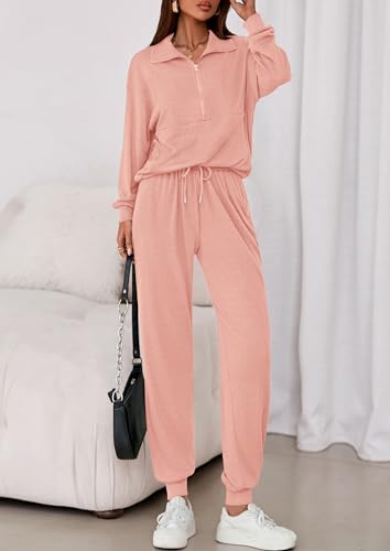 Image of PRETTYGARDEN Women's Fall 2 Piece Lounge Sets Zip Up Sweatshirt Jogger Pants Sweat Track Suits Travel Outfit Winter Clothing