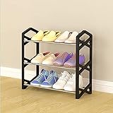Zapatero de 3 niveles, admite hasta 6 pares de zapatos, cabe en espacios estrechos, postes de metal a prueba de óxido y marco de plástico, negro, 42 x 19 x 44 cm