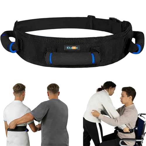 KkaFFe Gait Belt with Handles, Transfer Belt for Elderly, Patient Gait Belts, Transfer Belt Assist, Gait Belts for Seniors, Upgraded Using Rubber Handles (Blue)
