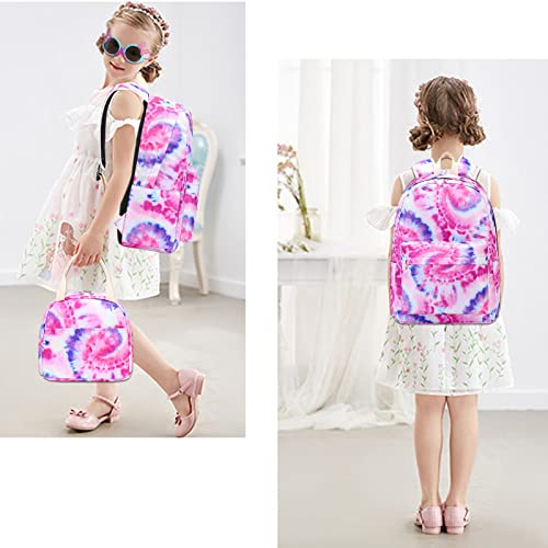 Ledaou Backpack For Girls School Bag Kids Bookbag Teen Backpack Set Daypack With Lunch Bag And Pencil Case (Tie Dye Pink Purple) #TOP1