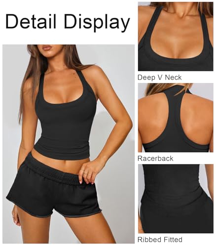 Womens Halter Top Deep Scoop Neck Low Cut Racerback Tank Top for Women Workout Ribbed Knit Fitted Sleeveless Cami Shirt4