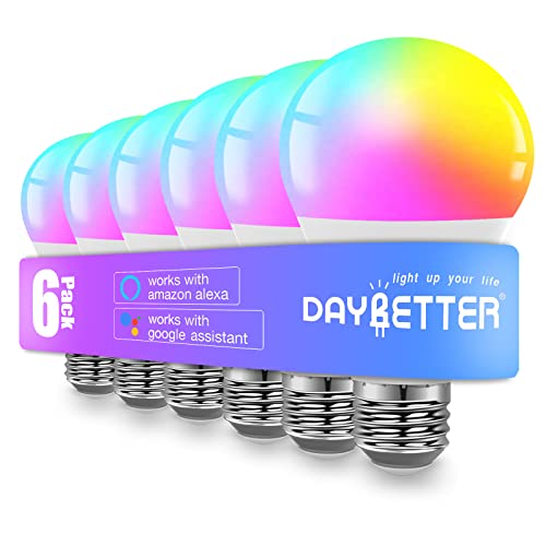 DAYBETTER Smart Light Bulbs, Alexa Light Bulb, WiFi Bulbs, Smart Bulbs That Work with Alexa & Google Assistant, RGBCW Color Changing Light Bulb A19 E26 9W 800LM Led Light Bulb, No Hub Required, 6 Pack