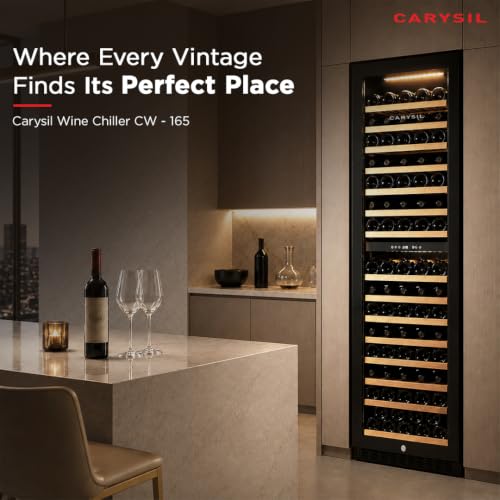 Image of Carysil Wine Chiller CW-165, 425 L, Dual Zone Wine Cooler Refrigerator for up to 165 Bottles, 5-20C Temperature Control, LED Touch Control, Anti-UV Door, Freestanding /Built-In Installation