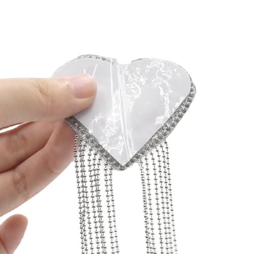 Image of ZGMYC Sparkly Rhinestones Metal Chain Nipple Cover with Tassel, Reusable Adhesive Pasties Sexy Bra Body Chain