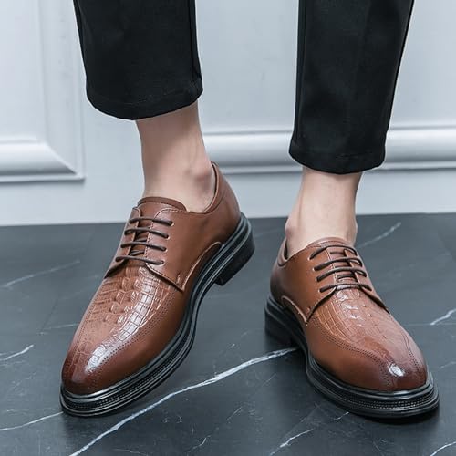 Men’s Genuine Leather Oxfords Dress Shoes, Pointed Toe Lace-up Fashion Leather Tuxedo Business Wedding Derby Cap Toe Dress Shoes3