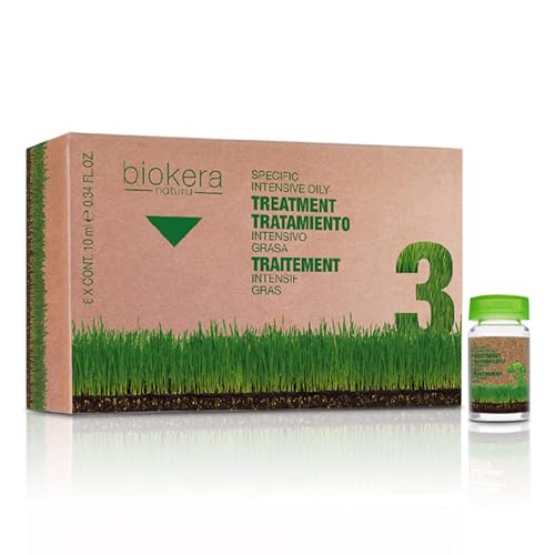 SALERM - Tratamiento Pelo Graso - Tratamiento Intensivo Grasa Biokera Natura - 6 x 10 ml - Loción Intensiva para Cabellos Grasos - con Proteínas, Aminoácidos y Levadura de Cerveza - Seborregulador