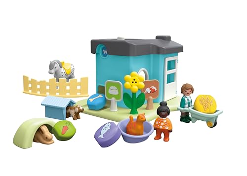 Playmobil 71690 Junior : Maison des Animaux - Comprenant Quatre Animaux de Compagnie - Jouet fabriqué à partir de matière d'origine végétale - Dès 12 Mois