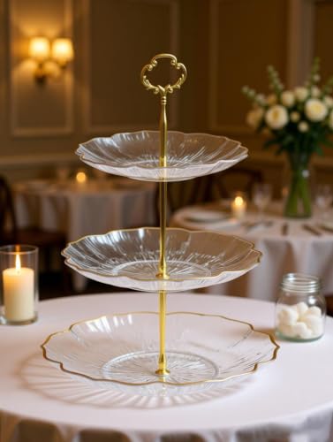 Image of Jamboree!!! 3 Layers Golden Plated Plastic Cupcake Stand Dessert Plate Mini Cake Fruit Candy Display Tower Reusable Layered Set (3 Layer Golden Plated Plastic Cupcake)