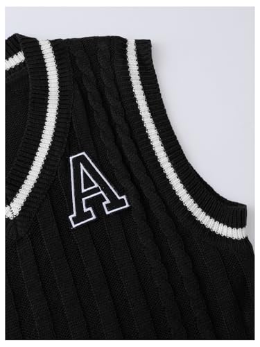 Image of Floerns Women's V Neck Letter Striped Trim Sleeveless Sweater Vest Knit Top