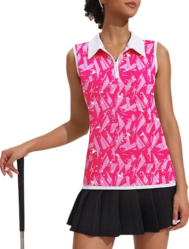 Image of COOrun Women's Golf Polo T Shirts Lightweight Moisture Wicking Sleeveless Shirt Quick Dry Zipper Tank Top