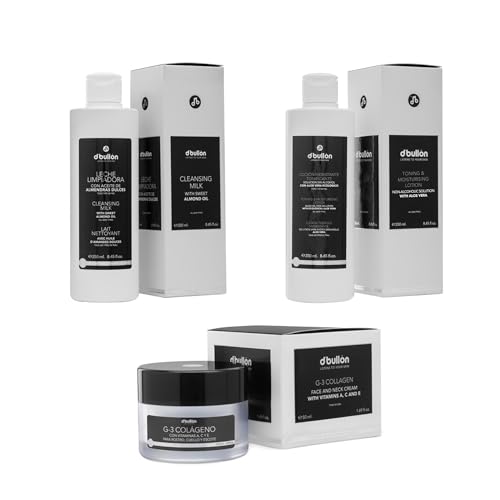 Bullon Pack Reparación: Leche Limpiadora 250 ml + Tónico Hidratante 250 ml + Crema G-3 Colágeno 50 ml - Combate Marcas de Expresión y Arrugas Faciales