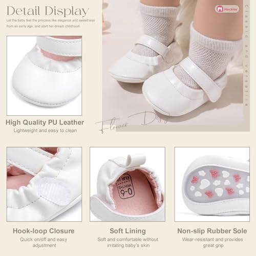 Image of Meckior Infant Baby Girl Sandals Soft Non-Slip Rubber Sole Handmade Princess Wedding Dress Shoes Toddler First Walkers