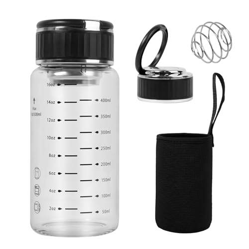 Kireida Protein Shaker Glas 500ml mit Deckel und Griff Breiter Mund Sport Nutrition Shaker mit Messskalen für Protein Mix Smoothies Eistee Milch Kaffee
