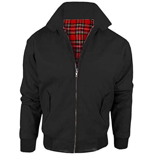 MyShoeStore VINTAGE GIACCA HARRINGTON UNISEX ADULTI UOMO DONNE HARRINGTON classico retrò SCOOTER ANNI '70 BOMBER MOD PELLE FODERA TARTAN GIACCA CAPPOTTO MISURA XS-5XL - Nero, Medium