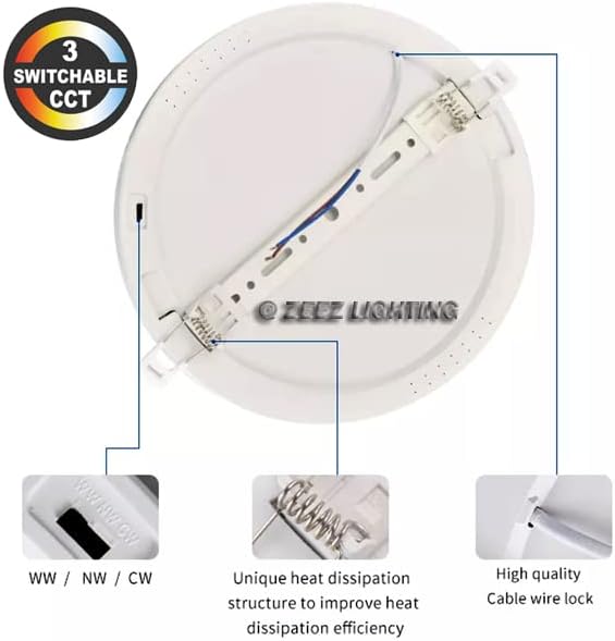 ZEEZ Lighting - 8-Inch 25W Selectable 3CCT LED Panel Down Light Bulb Compact Lamp Fixture - Surface Mount/Recessed - 10 Packs