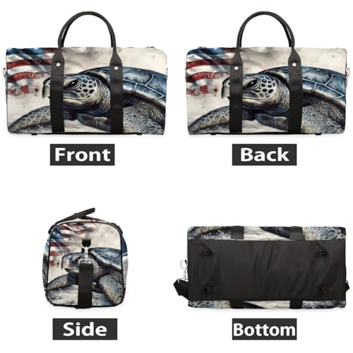 Sea Turtle Stars Stripes Foldable Lightweight Duffle Bag for Travel - Waterproof Carry On Bags for Airplanes, Travel Duffel Bags for Gym, Weekend3