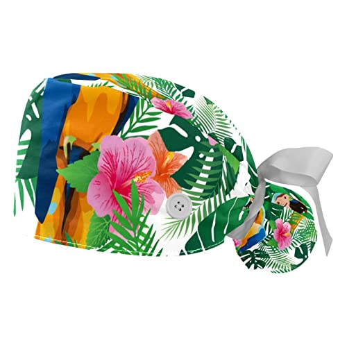 Casquettes de travail ajustables JDEZ chapeaux bouffants imprimé oiseaux et feuilles