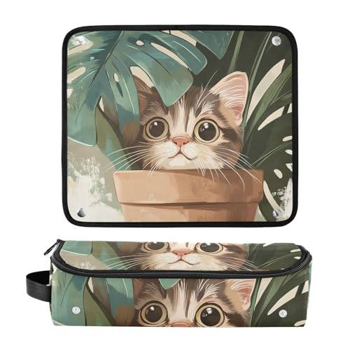Organizador para herramientas de cabello 2 en 1 con tapete resistente al calor, portátil para plancha, rizador, secador - diseño de gato y hojas miniatura 3