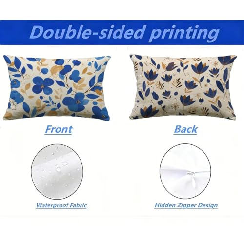 Housse de coussin extérieur imperméable 40x80 cm bleu anti-UV texture lin - 3