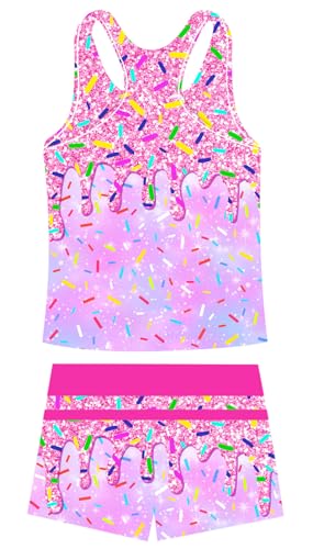 Image of UNIFACO Girls Swimsuits Two Piece Tankini Bathing Suits Boyshort Summer Beach Rash Guard Swimwear for 4-13T