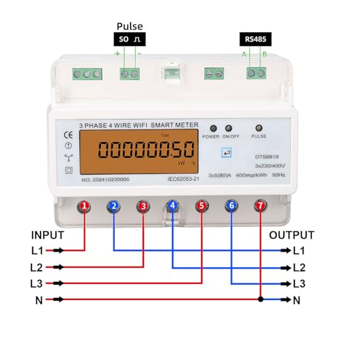 WiFi Smart Energy Messgerät, 3 -Phasen -Smart -Leistungsmesser, Ausschalten, 35 -mm -Standard -DIN -Schiene, App -Fernbedienung für AC -Schütze