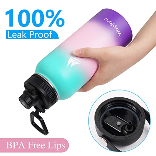 Waipfaru Insulated Water Bottle 32Oz, Stainless Steel Water Bottles With Straw Lid, Metal Sports Water Bottle Keep Cold & Hot, Double Wall Vacuum Wide Mouth Sweat-Proof For Sports Travel, Gradient #TOP3
