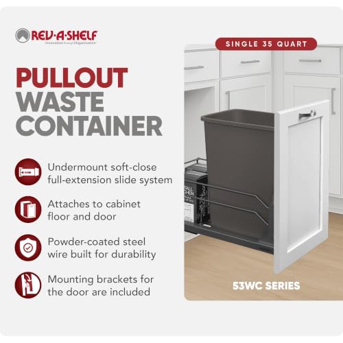 Image of Rev-A-Shelf Single Pullout Trash Can w /Soft-Close Slides, 11.5 inch Min Opening