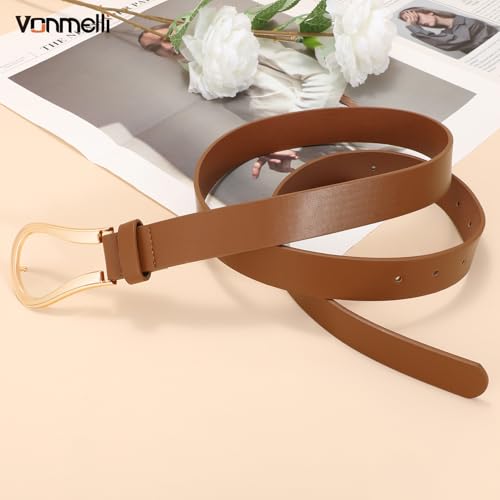 VONMELLI Women's Leather Belt Fashion Knot Belt for Dress Coat Gold Buckle Belt Tie a Knot Waist Belt Brown 63inches4