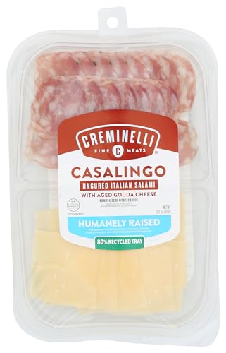Creminelli Sliced Casalingo Salami with Gouda Cheese, Artisan Salami and Cheese Snack Tray, Deli Meat, Sandwich Meat, Classic Mild Hard Salami with Nutty Aged Gouda from Holland, 2.2 oz