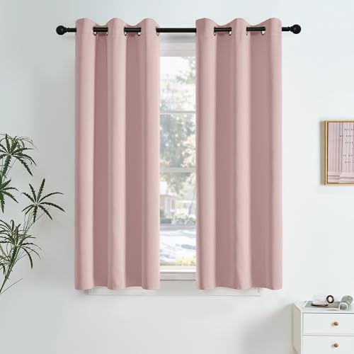NICETOWN Blush Pink Room Darkening Curtains 63 Inches Long 2 Panels for Girls Room, Bedroom, Nursery Thermal Insulated Blackout Drapes Solid Grommet...