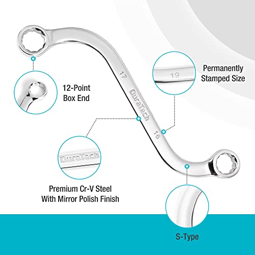 DURATECH 5-delig Dubbele Ringsleutelset10 mm tot 19 mm, S-Type Obstructiesleutel Dubbele Steeksleutelset, Metrisch,12 punts, met EVA-schuim gereedschapsopbergmiddel - Afbeelding 5