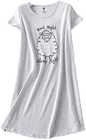 PNAEONG Women's Cotton Nightgown Sleepwear Short Sleeves Shirt Casual Print Sleepdress