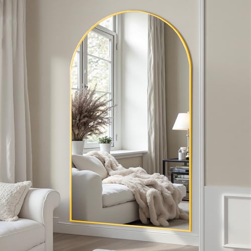 Suidia Arched Full Length Mirror, 72"x44" Floor Mirror Freestanding, Floor Standing Full Body Mirror with Stand for Bedroom, Hanging Mounted for Living Room Cloakroom, Gold