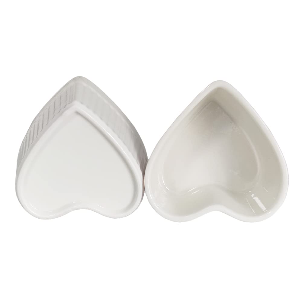 Sizikato Platos de porcelana blanca en forma de corazón, ramequines, 3.6 pulgadas para soufflé, crema brulee y salsas de inmersión, juego de 4