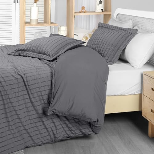 Utopia Bedding Duvet Cover Full Size - 1 Seer Sucker Duvet Cover with 2 Pillow Shams - 3PC Comforter Cover with Zipper Closure-Soft Brushed Microfiber 80"X90" (Full Grey) Comforter Not Included