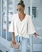 luvamia Women's Casual V Neck Tops 3/4 Sleeve Tie Knot Blouses Work Top for Women Going Out Top Button Up Blouses for Women White Size X-Large Fits Size 16-18