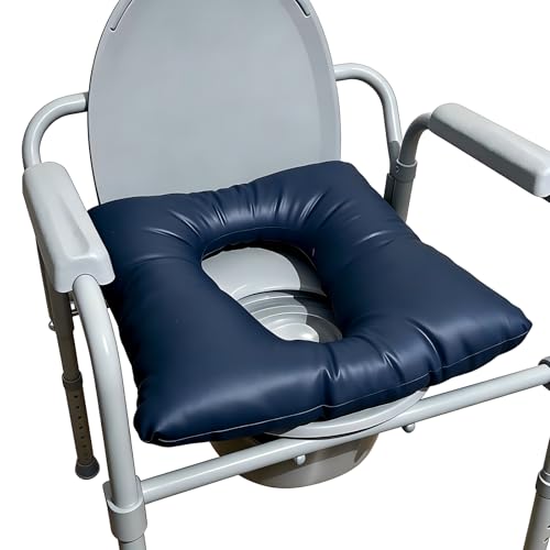 Bedside Commode Cushion Washable Toilet Seat Cushion for Seniors Padded PU Cover with Fixing Straps for Commode Chair 16.5 X 16.5 Portable Soft Toilet Seat Cushion for Elderly Adults (Blue)