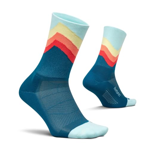 Feetures Elite Light Cushion Mini Crew Sock - Sport Sock with Targeted Compression - X-Large, Blue Swell (1 Pair)