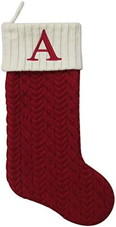 St. Nicholas Square 21 Inch Cable Knit Monogram Christmas Stocking (Embroidered A)