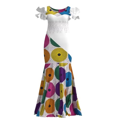 Image of iooiooi Womens Elegant Ankara Maxi Mermaid Dress Lace Decorated African Gowns