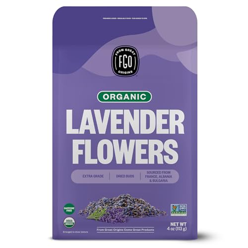 Image of FGO Organic Dried Lavender Flowers, Extra Grade Dried Buds, Imported From France for Culinary or Sachet Bags, 4oz, Packaging May Vary (Pack of 1)