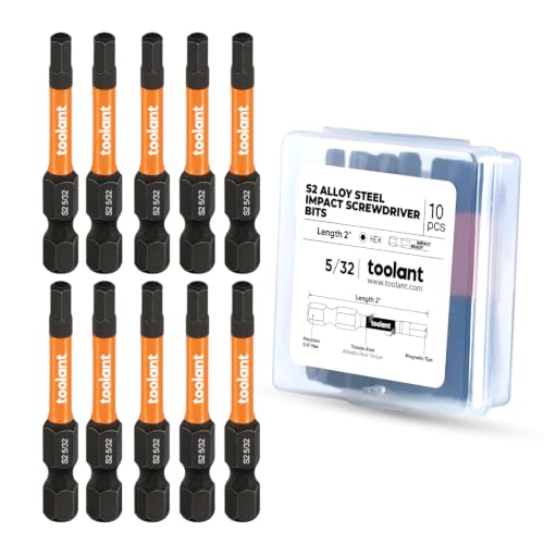 Image of toolant 5 /32 inch Impact Hex Bits Set 10pcs, 1 /4 inch Hex-Shank Allen Wrench Drill Bit Set, S2 Steel, CNC Machined Tips with Magnetism, 2 inch Long with Storage Box