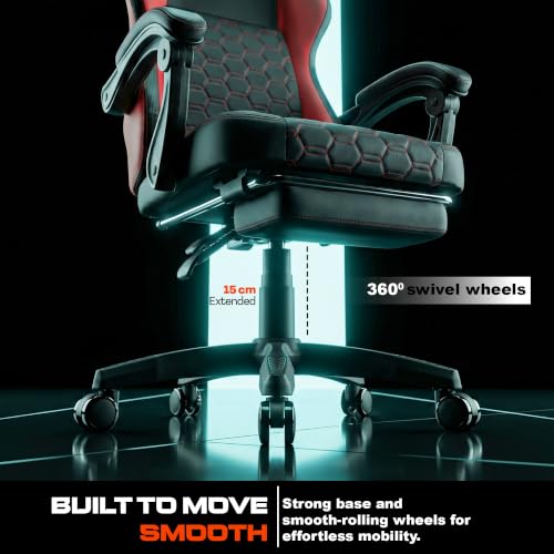 Image of DROGO Pulse Ergonomic Gaming Chair | High Back Office Computer Chair with Premium PU Leather, Adjustable Height & Linkage Armrest | Lumbar Support, 165 Recliner & Footrest | 1 Yr Warranty (Red)