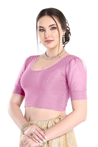 Image of FINESTFIT Stay On Trend Fashion 100% Cotton Readymade Blouses for Women,Round Neckline with Organza Balloon Sleeves.