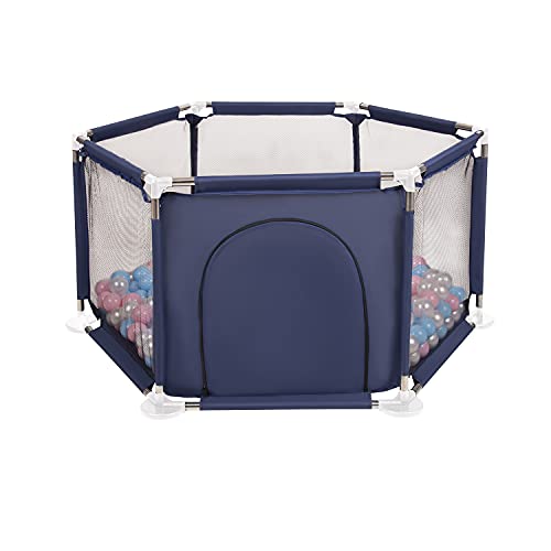 Selonis-Sechseckiger-Laufstall-Mit-400-Balle-Laufgitter-Fur-Kinder-BlauBabyblauPuderrosaPerle