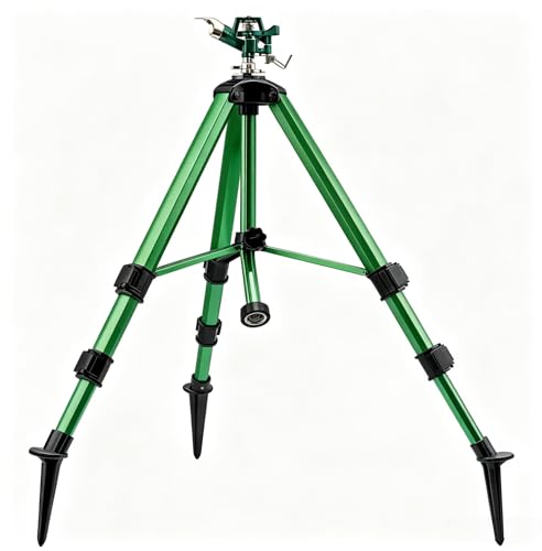 Image of Sprinklers for Yard, 2026 Heavy-Duty Lawn Sprinkler Impact Sprinkler on Spike Tripod Base with 360 Large Area Irrigation with Extension Legs to Adjust Height Irrigation System for Garden Lawn-Green