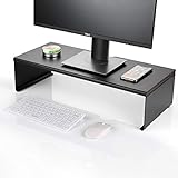 【Große Tragfähigkeit】 - Größe: 60 * 25 * 11 cm Gewicht: 2.8 kg Die Tragfähigkeit beträgt 40 kg. Selbst wenn Sie Ihren sperrigen Monitor, Laptop, iMac, Drucker und sogar Fernsehbildschirm auf diesen Ständer stellen, bewegt er sich nicht.