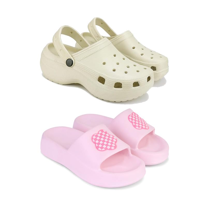 WINGSCRAFT-Premium Comfortable Regular Wear Women Clogs with Slider Sandal for Womens & Girls-Combo(2)-OO8-O17-8 Light Pink (B0D3898VB1) Amazon Price History, Amazon Price Tracker