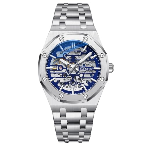 RORIOS Relojes Hombre Mecánico Automático Reloj de Pulsera Dial Esqueleto Relojes con...